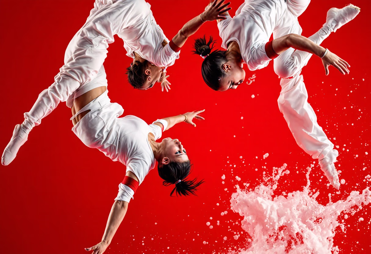 image of a street performance with acrobats