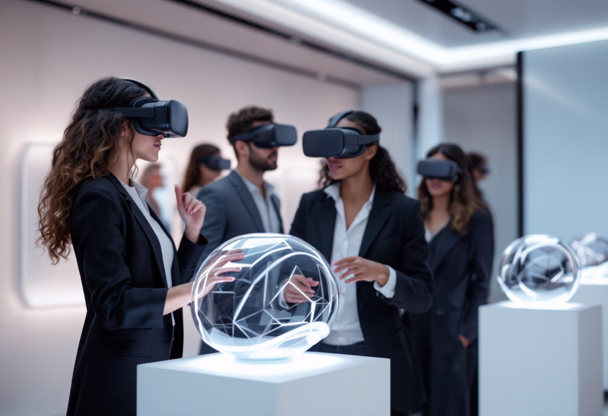 image of customers trying vr headsets in a cutting-edge technology showcase room