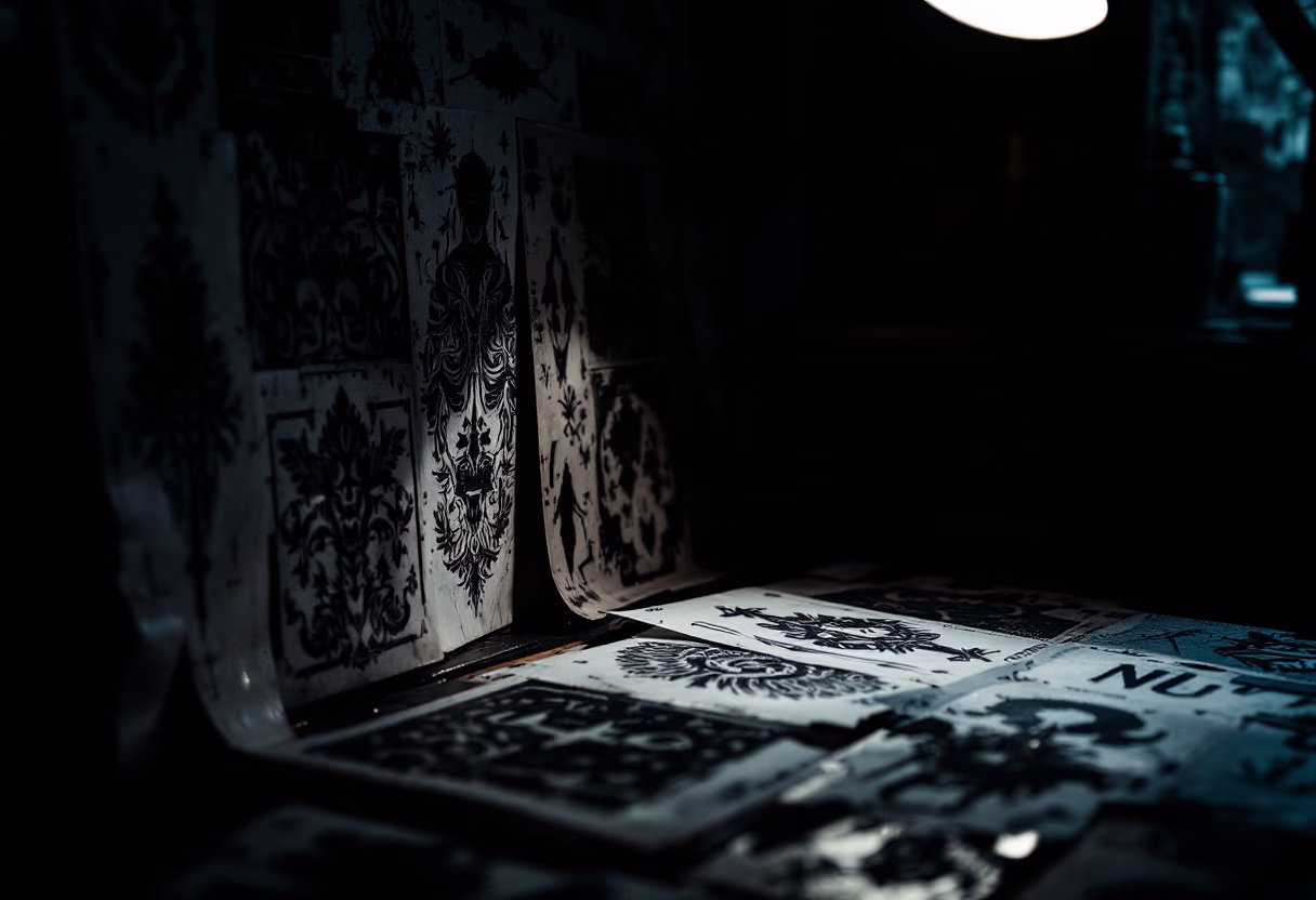 [background image] image of a creative workspace for a tattoo studio