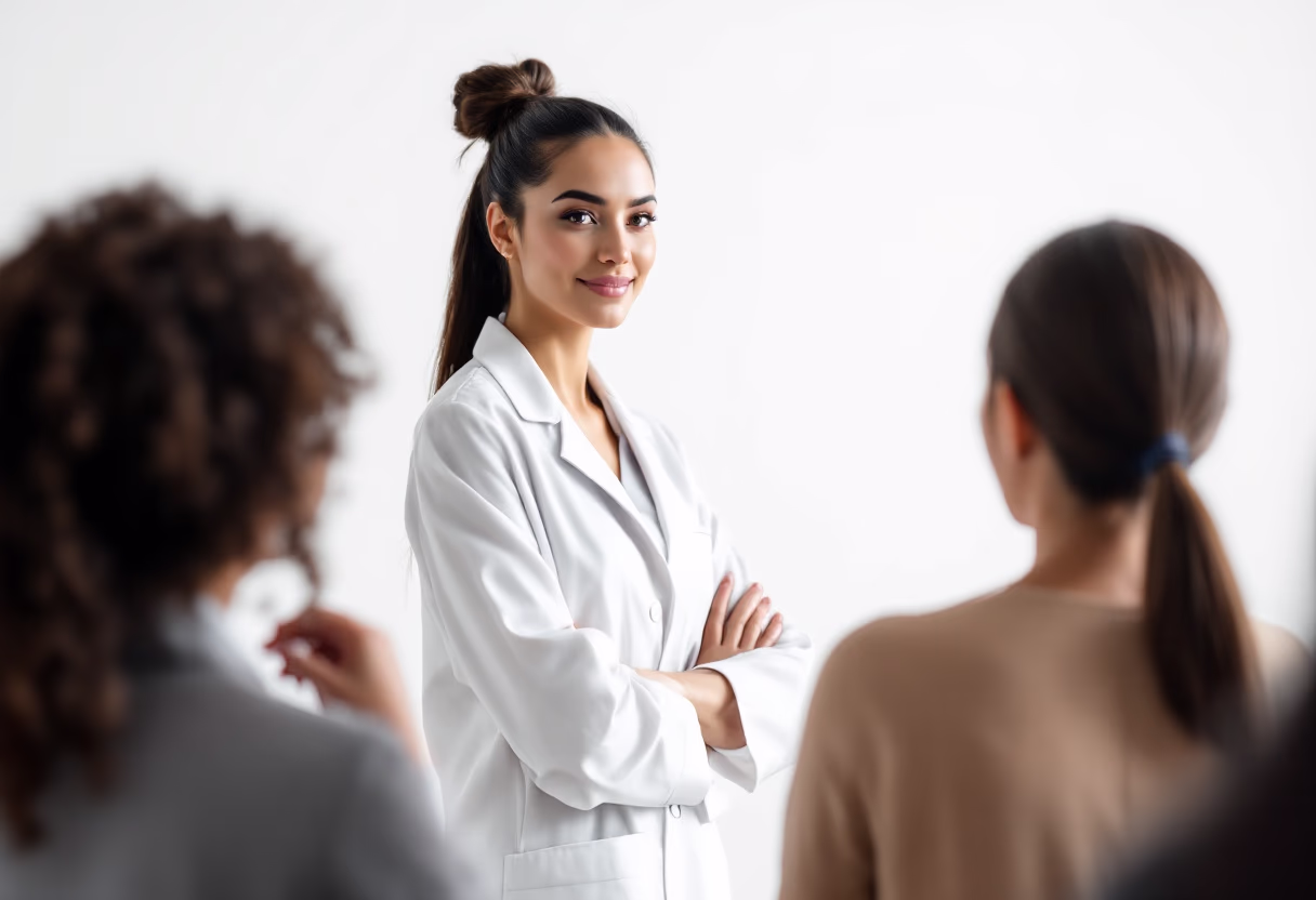 image of a pharmacist leading a community health workshop