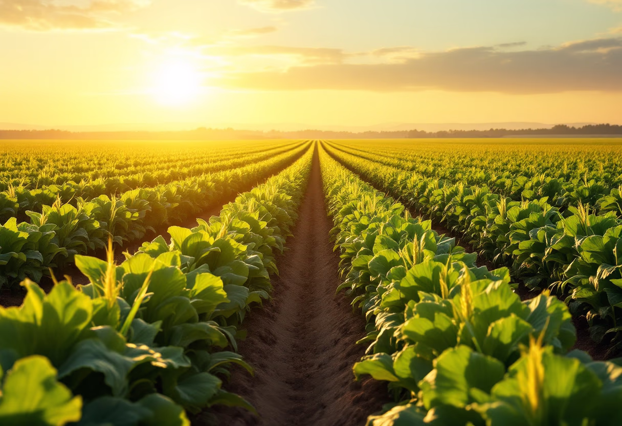 image of field with crops at sunrise