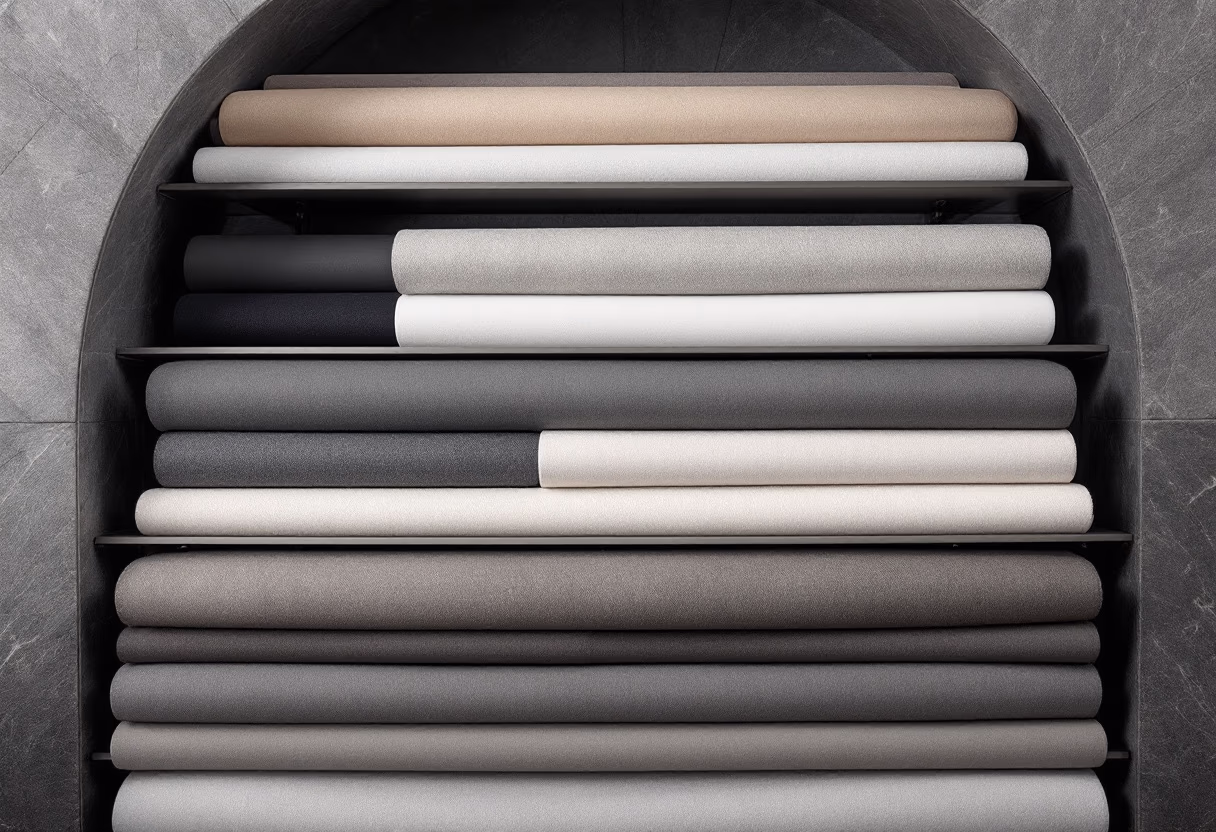 [background image] image of fabric rolls on shelves (for a tailors & alteration shop)