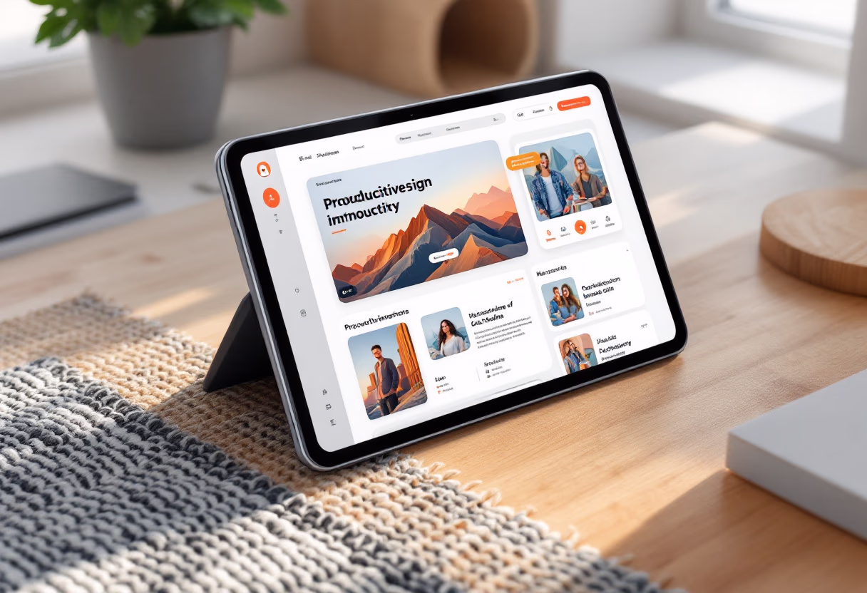 [digital project] image of a mobile device with a productivity app on a cozy office desk for a productivity tools business