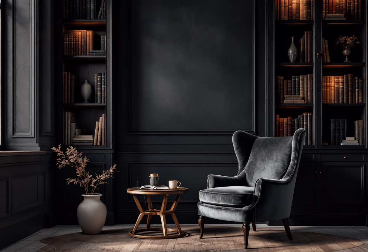 image of library-style setting for a bookstore