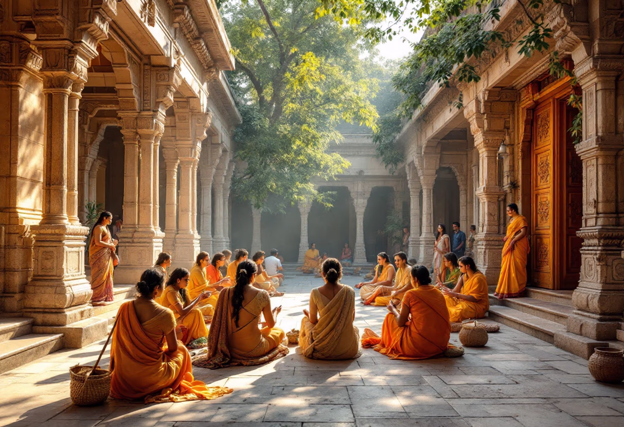 [background image] image of community gatherings (for a hindu temple)