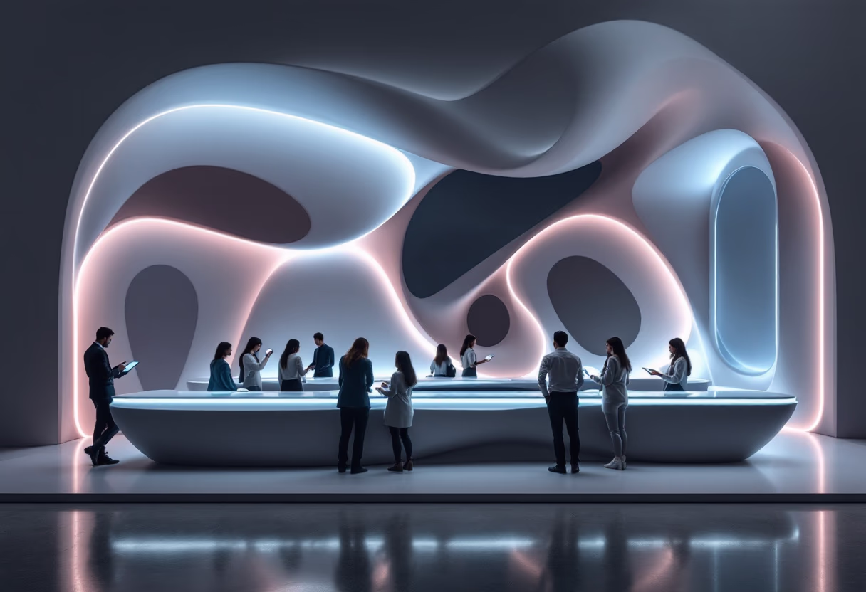 image of an interactive travel tech exhibition booth