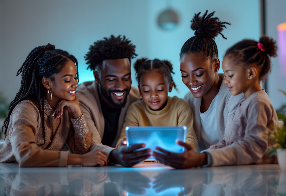 image of a family looking at insurance policy