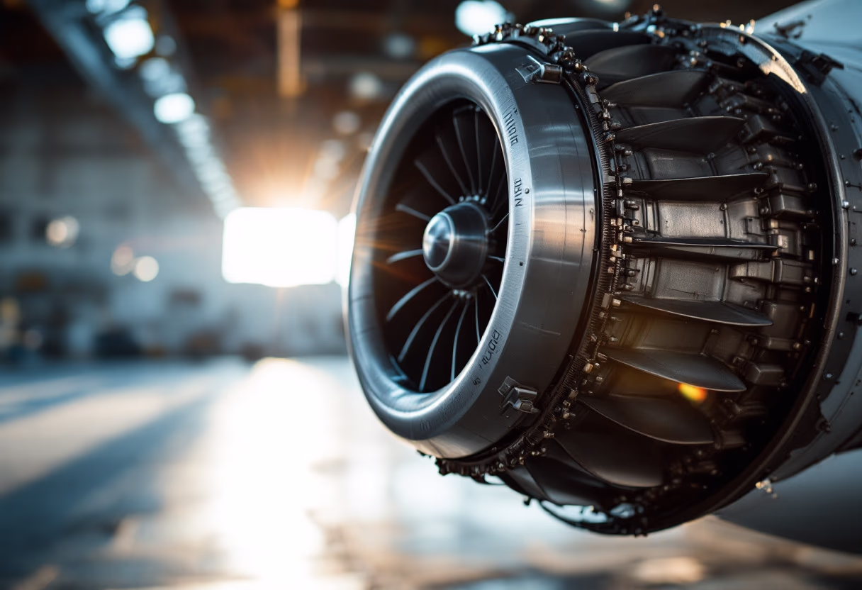 image of an aircraft engine close-up under sunlight
