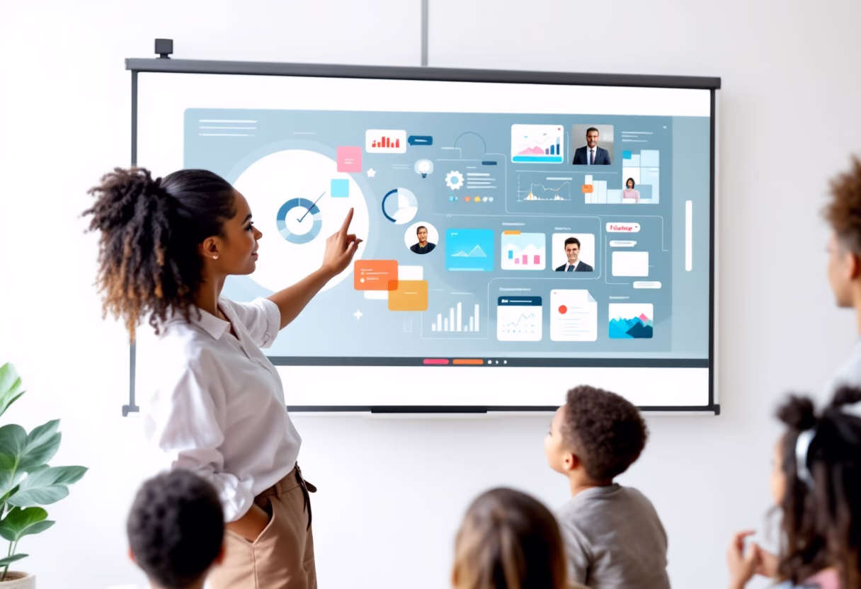 image of teacher using a smartboard (for a edtech)