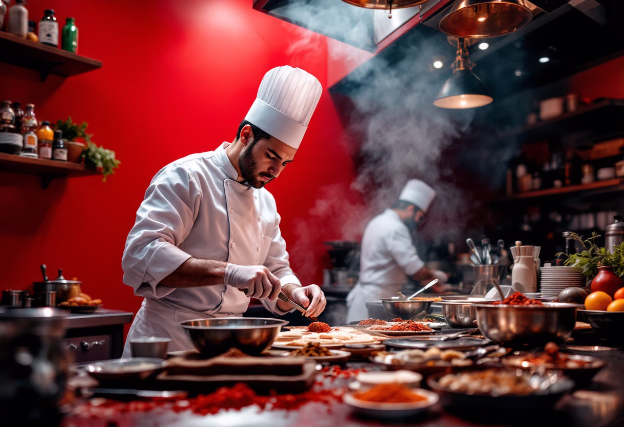 image of kitchen during service (for a fine dining restaurant)