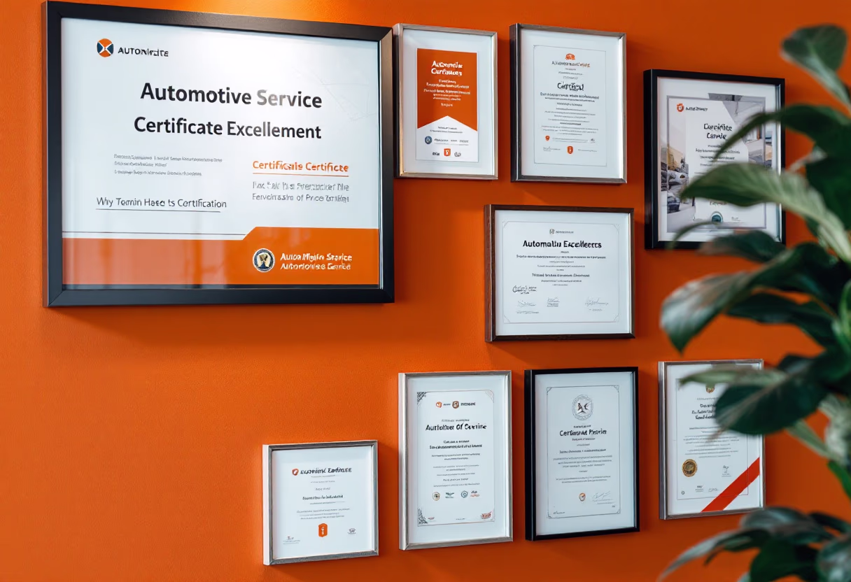 image of awards and certifications displayed (for an automotive service)