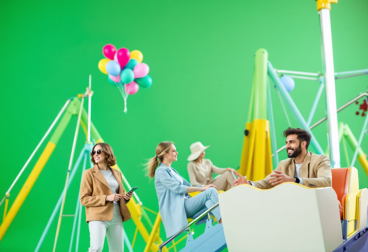 image of park with people enjoying rides (for an amusement park)