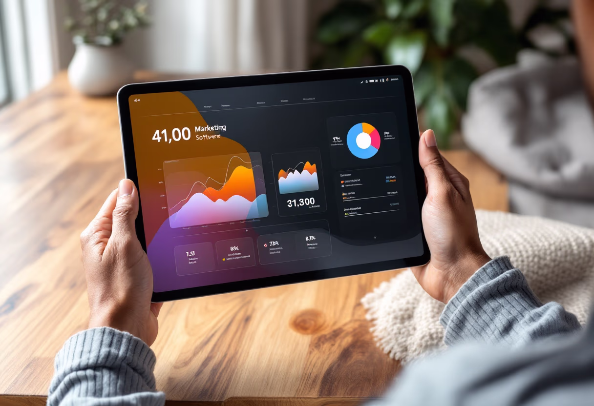 [interface] image of a tablet displaying software interface (for a ai marketing tech company)