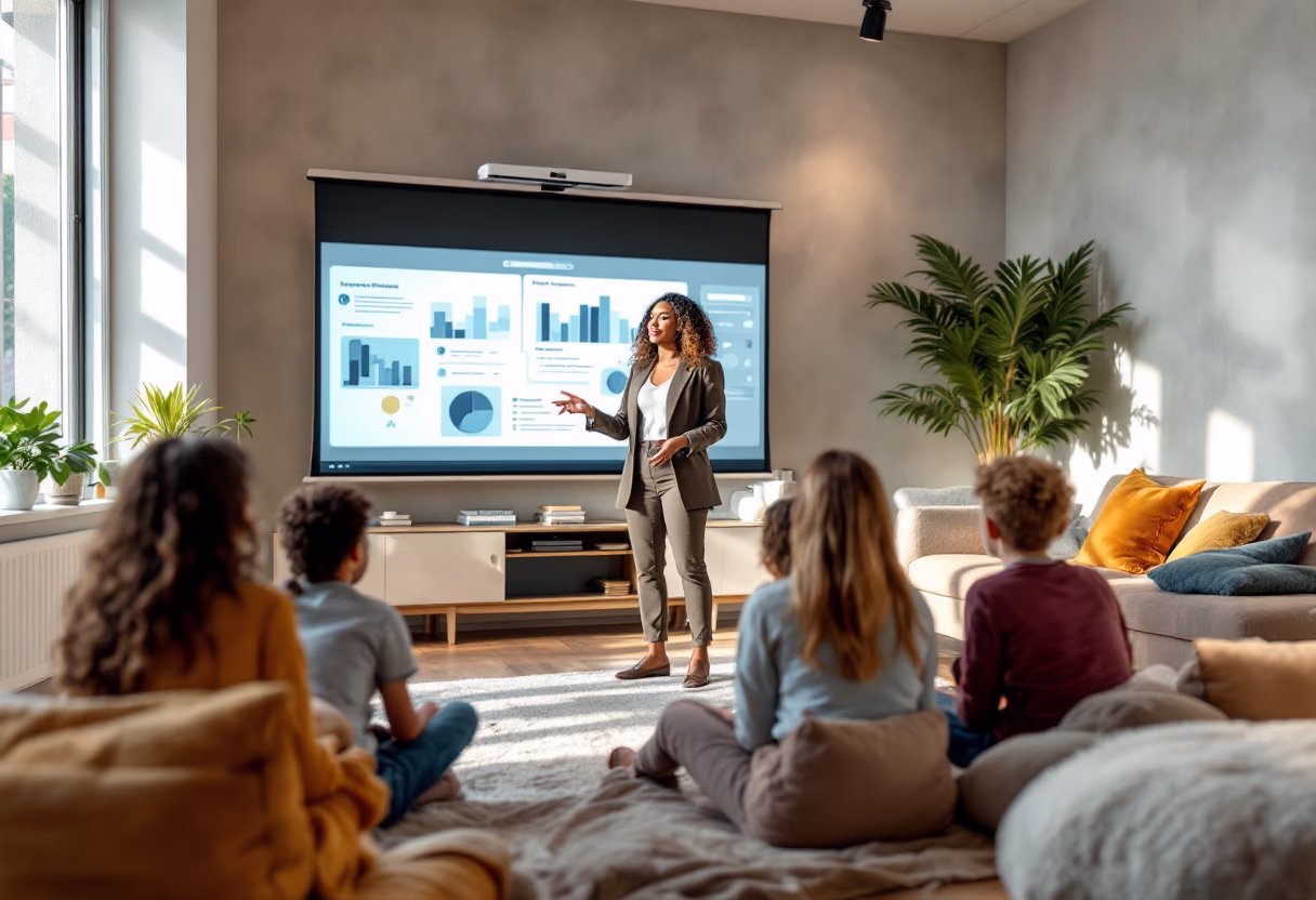 image of a teacher interacting with students using digital tools