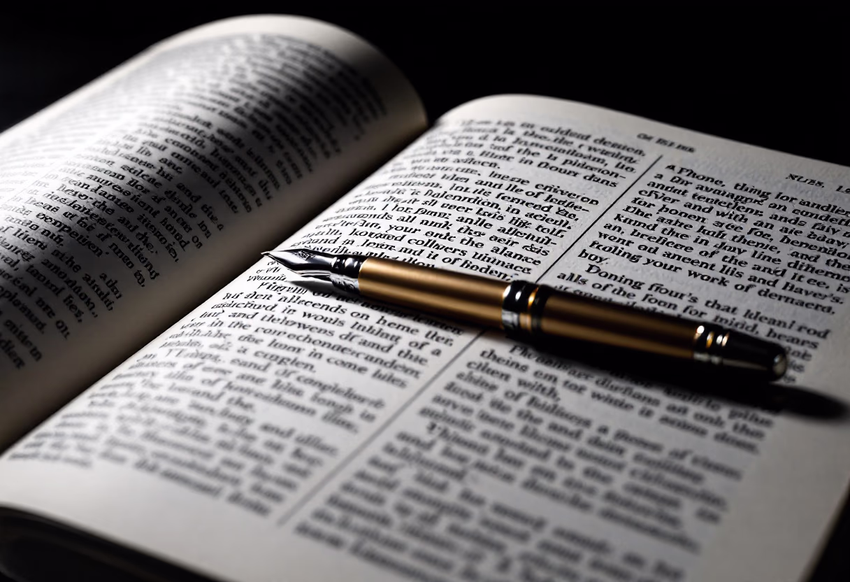 image of open book with pen
