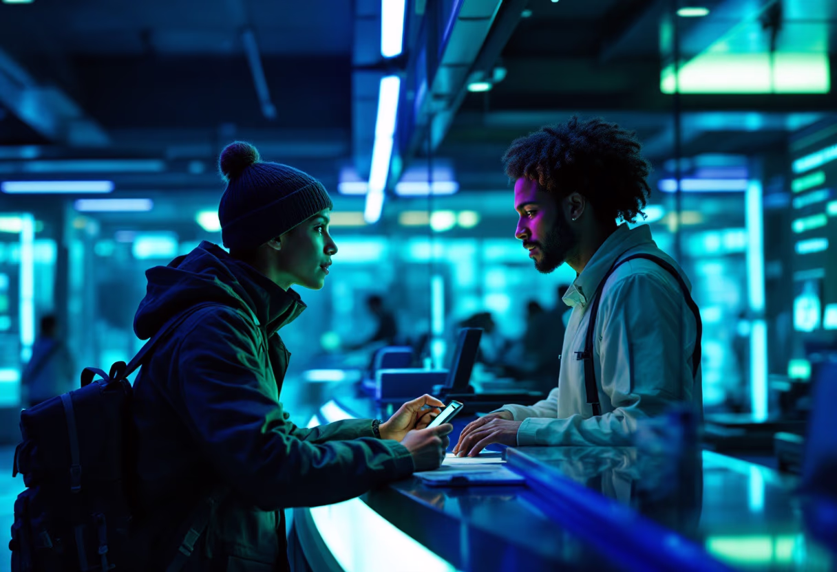 image of a person asking a question at an information counter for a mobility and transportation business
