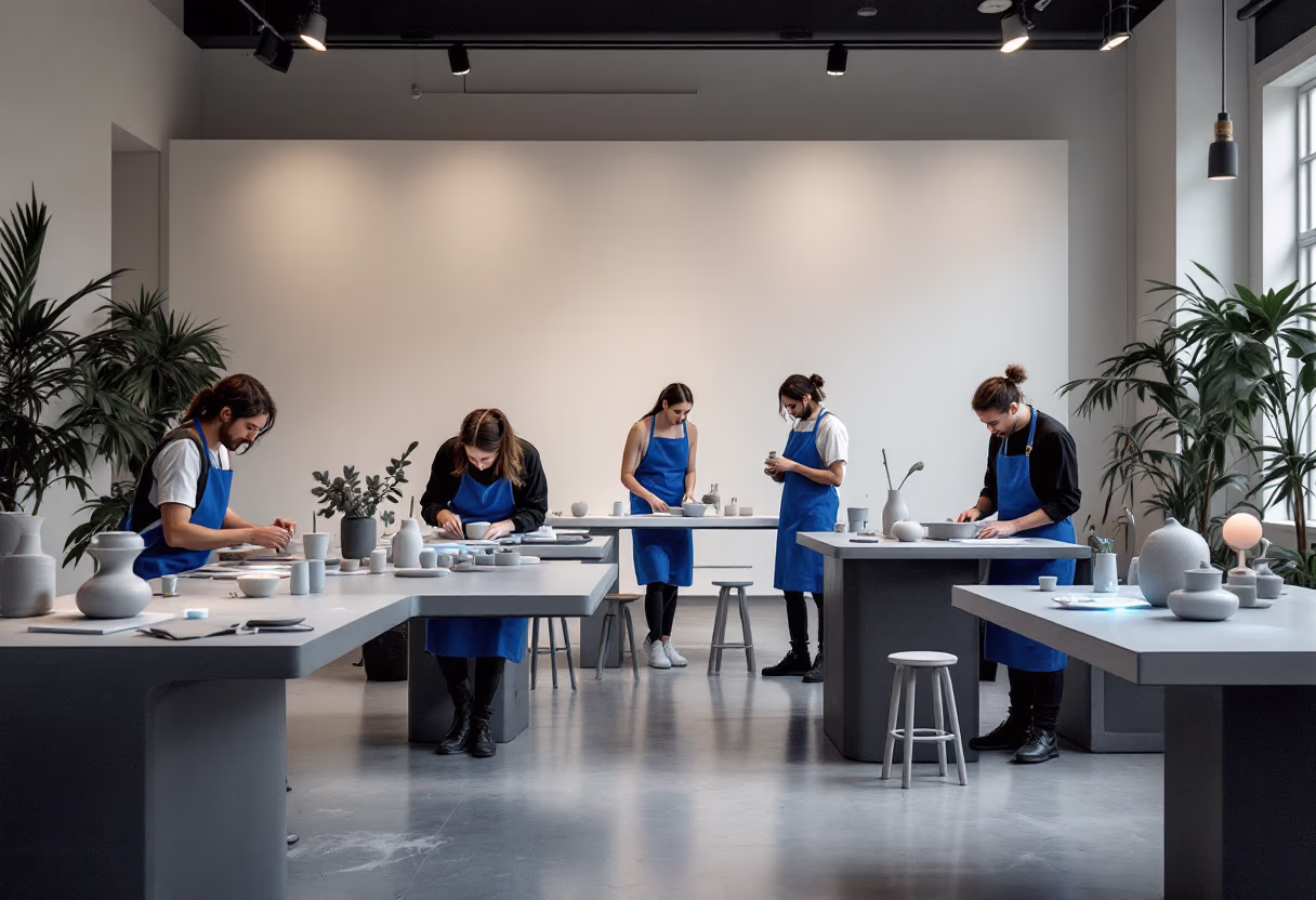 image of art class in session (for a ceramic studio)