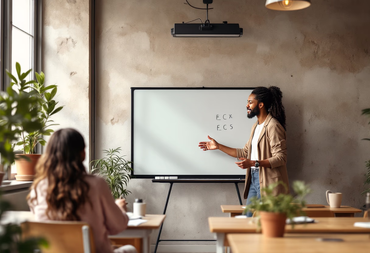 image of teacher using a smartboard (for a edtech)