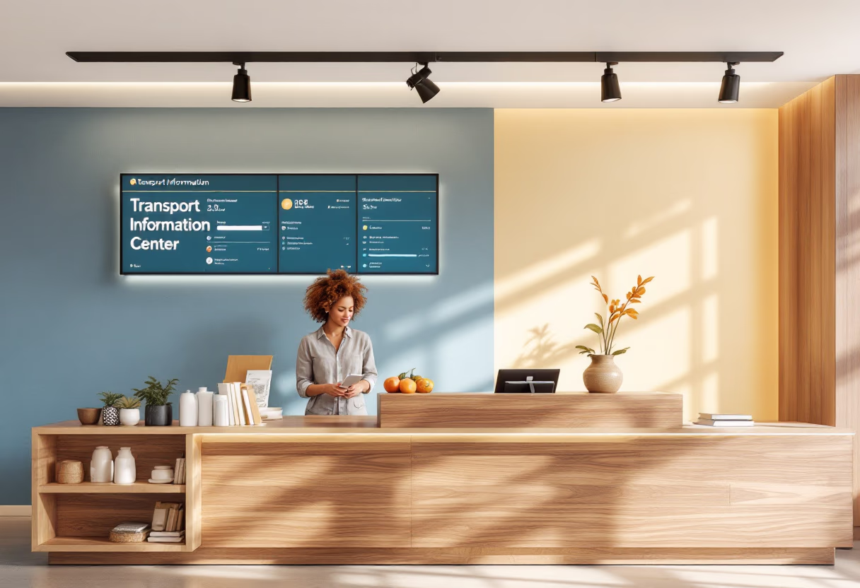 image of a person asking a question at an information counter (for a mobility and transportation)