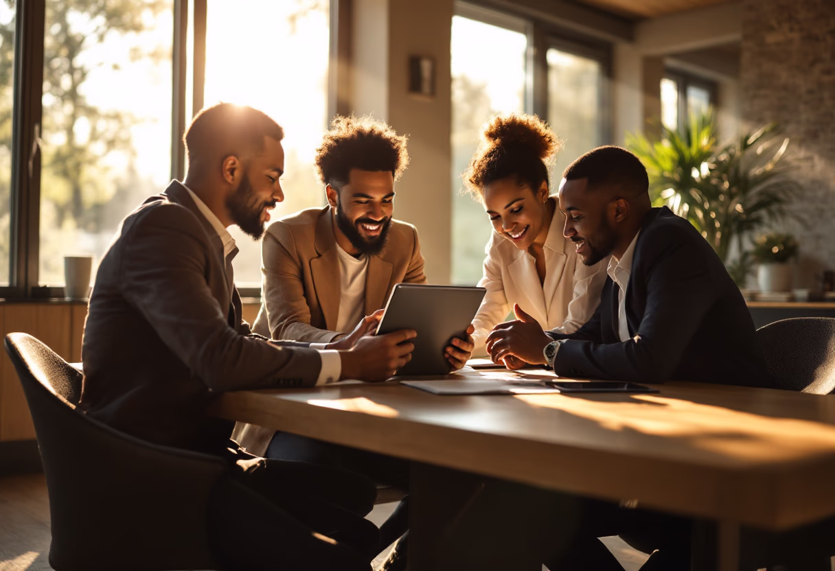 image of business professionals interacting with technology (for a b2b saas)