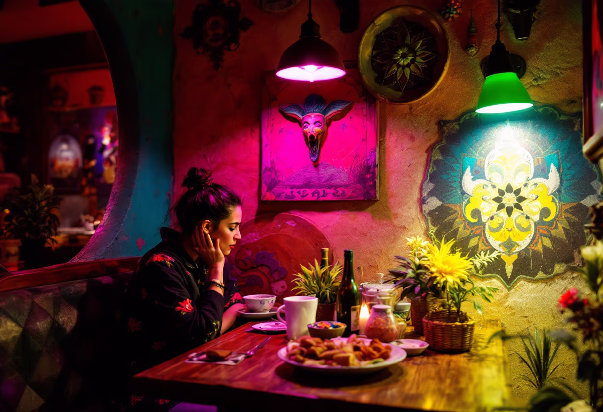 image of vibrant dining space (for a mexican restaurant)