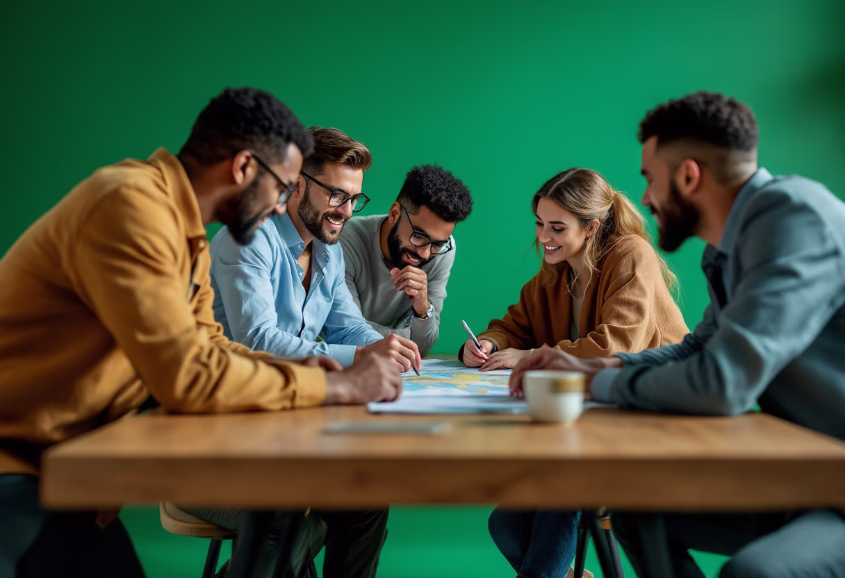 image of team brainstorming session (for a travel tech)