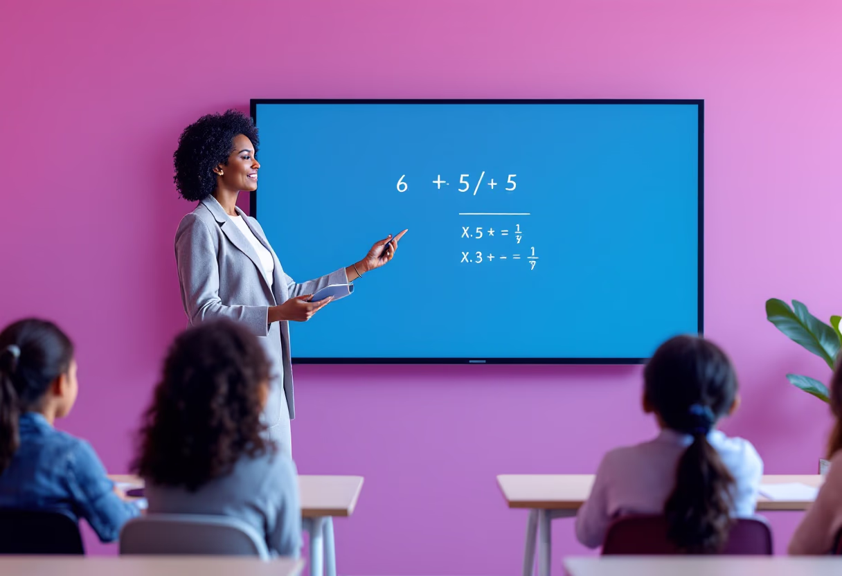 image of a teacher interacting with students using digital tools (for edtech)