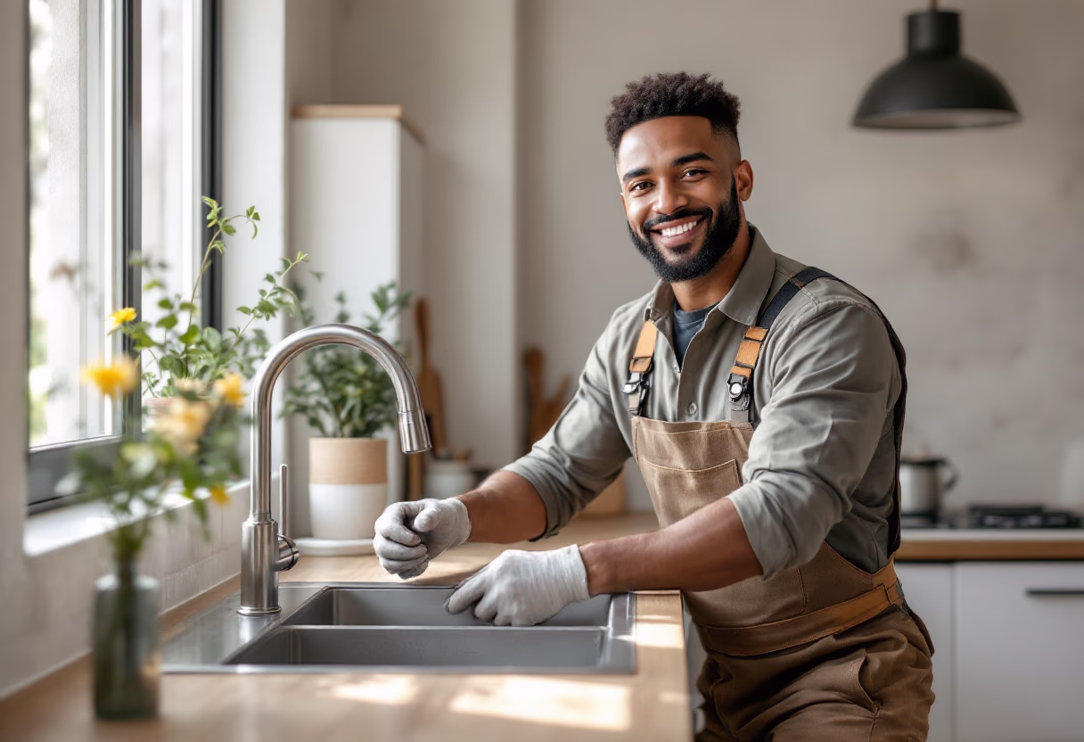 image of plumber fixing a sink