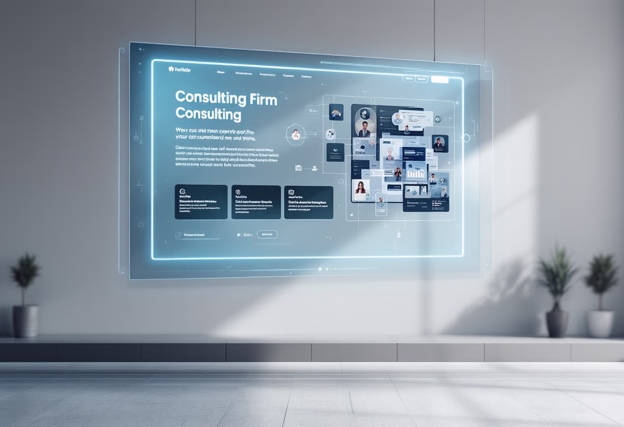 [digital project] image of website displayed on a transparent screen (for a consulting firm)