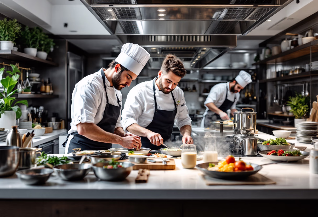 image of kitchen during service (for a fine dining restaurant)