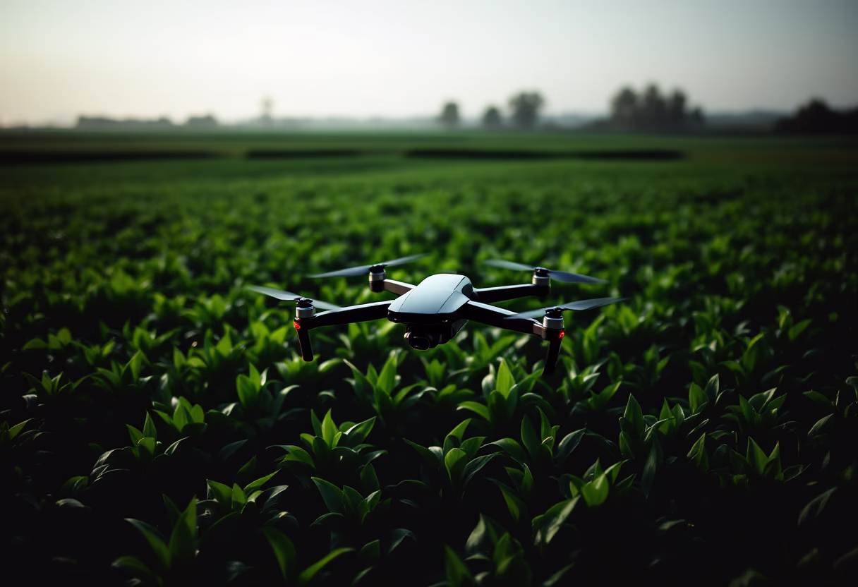 image of drone surveying crops