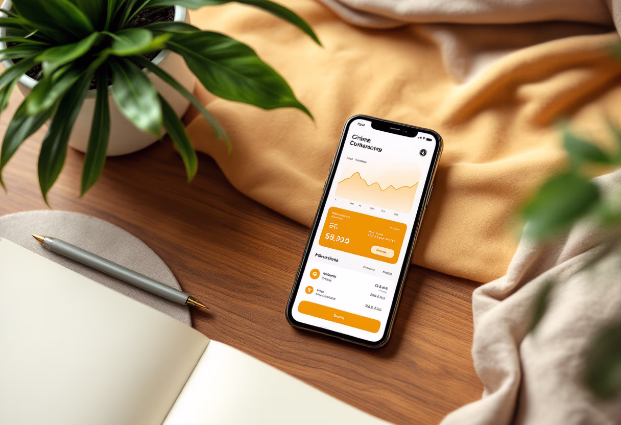 image of mobile device with a financial app interface (for a fintech company)