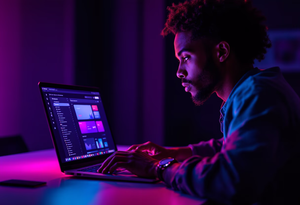 image of a user interacting with the software on a laptop (for a productivity tools business)