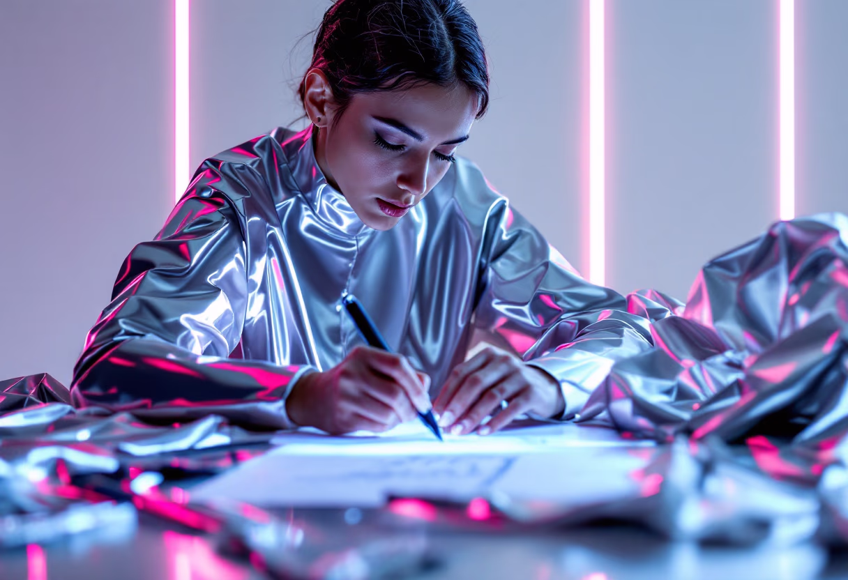 image of tailor drafting patterns