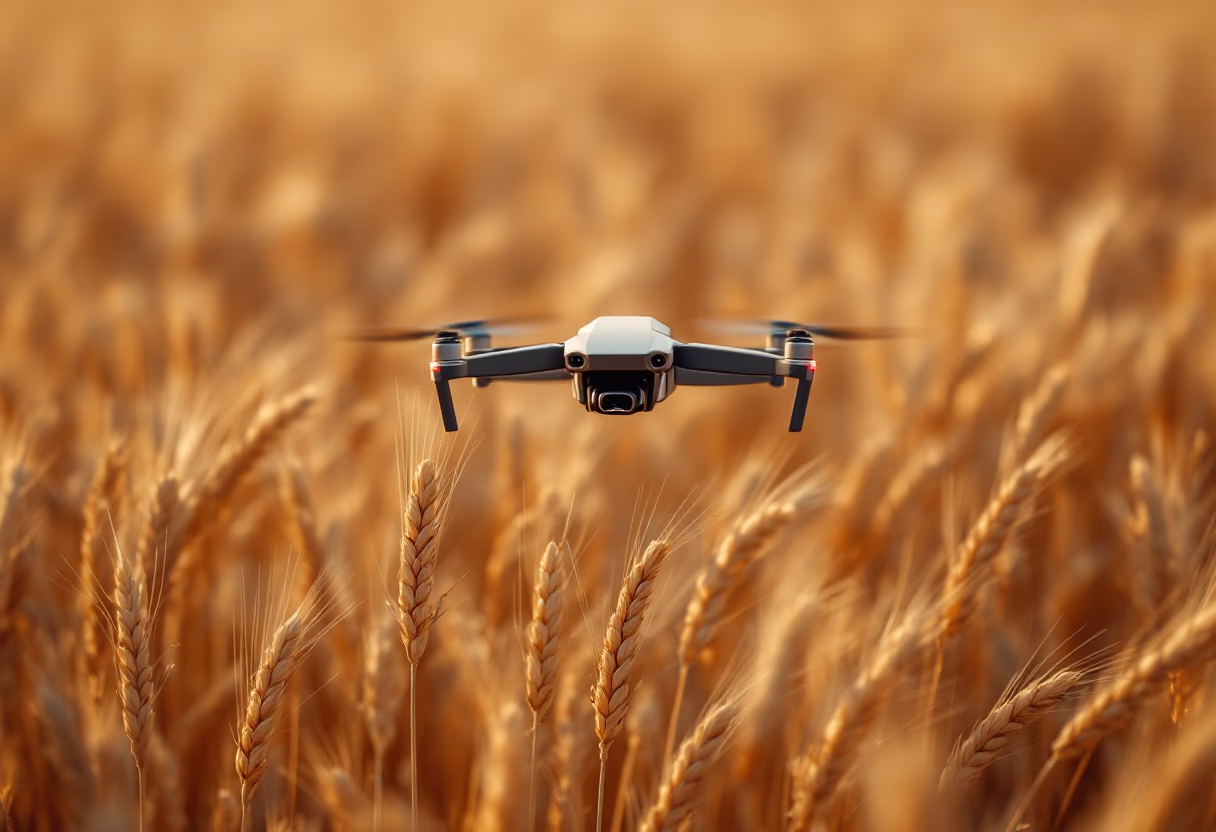 image of drone surveying crops