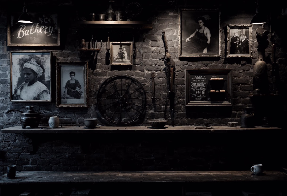[background image] image of bakery's history wall