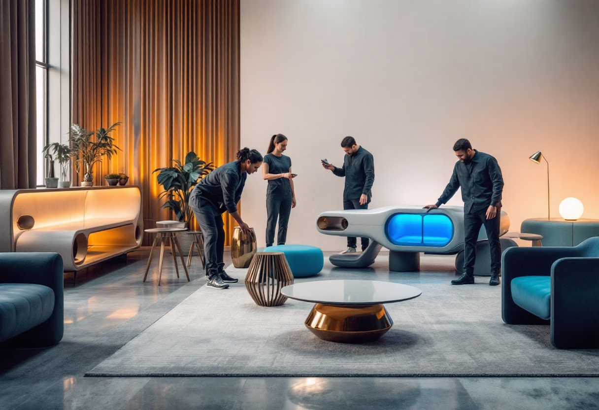 image of community volunteers setting up a furniture display