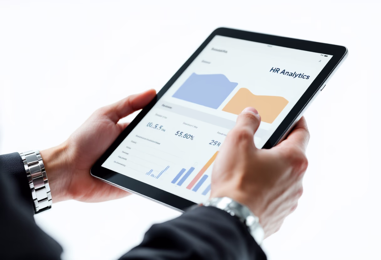 image of business professional reviewing analytics (for a hr tech)