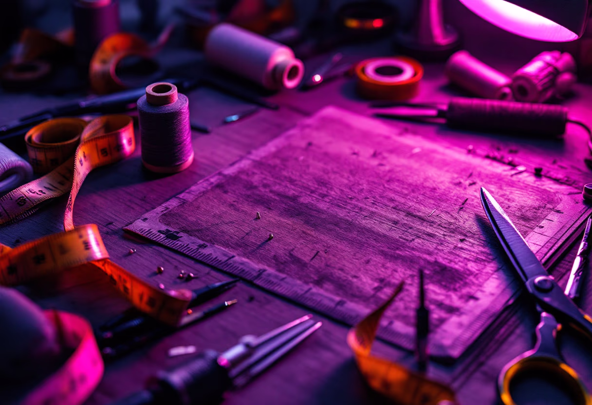 image of tailor tools arranged on a workspace
