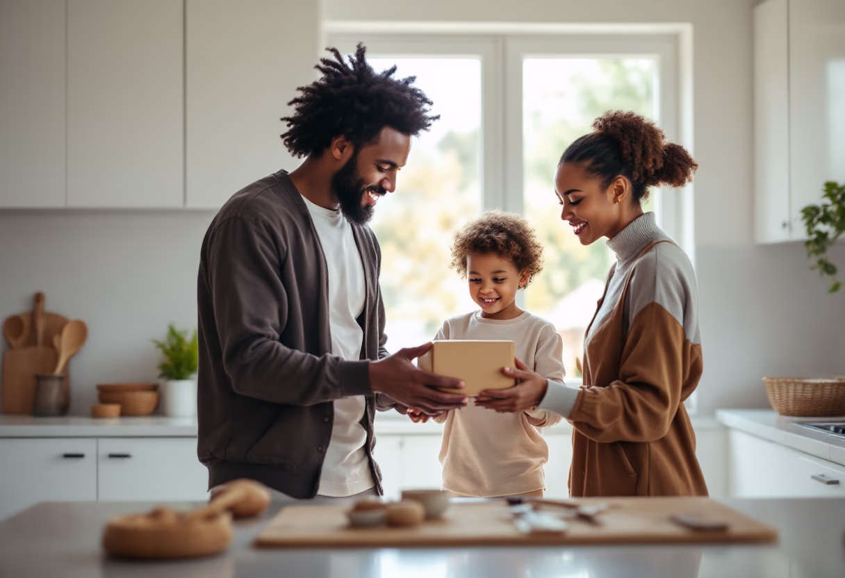 image of happy family moving (for a moving & storage company).