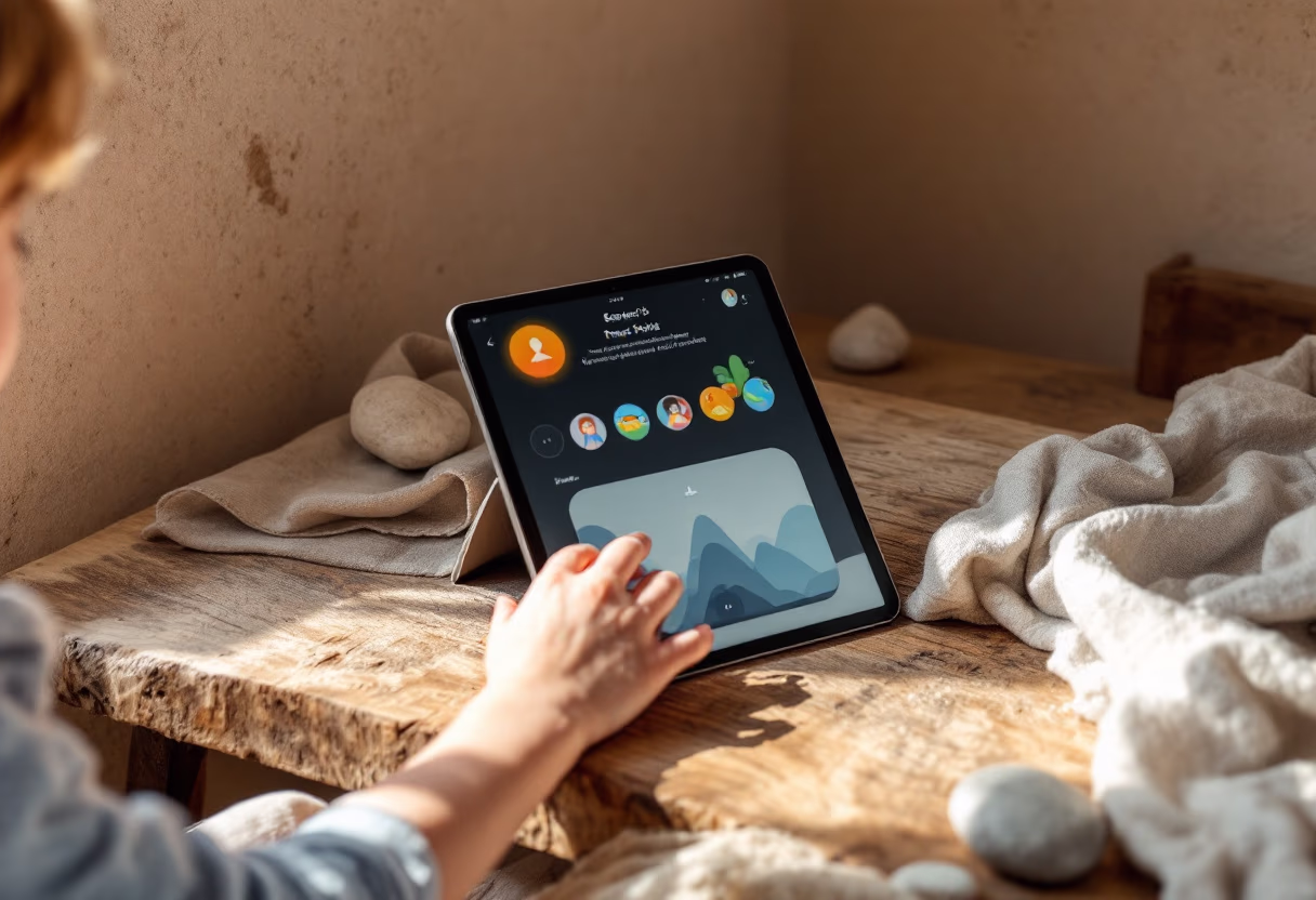 [interface] image of a child's hand interacting with an educational app on a tablet