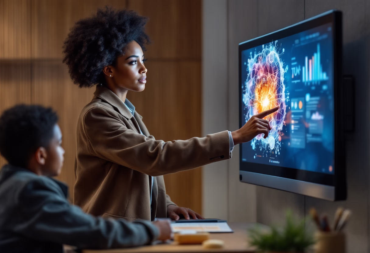 image of teacher using a smartboard (for edtech)
