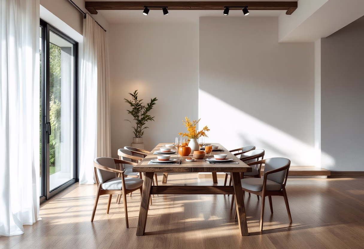 [background image] a serene dining area for a home goods store
