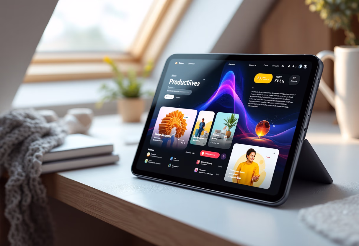 [digital project] image of a mobile device with a productivity app on a cozy office desk for a productivity tools business