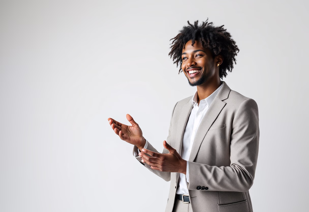 image of a person giving a presentation (for an ai saas company)