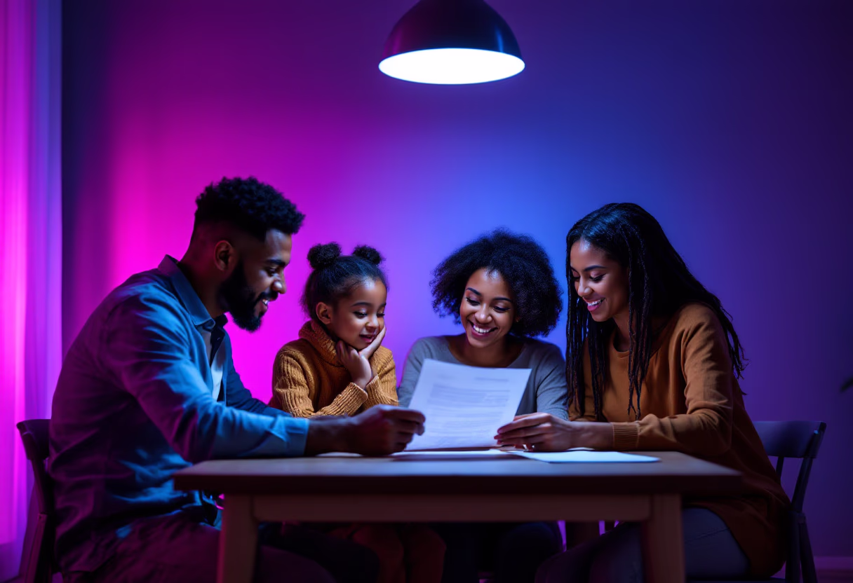 image of a family looking at insurance policy