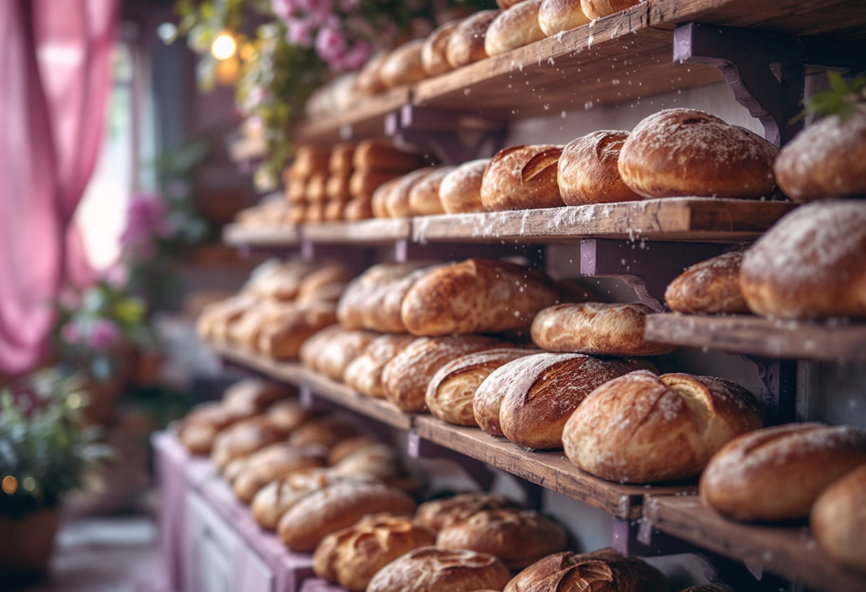 artisanal bread in a bakery setting