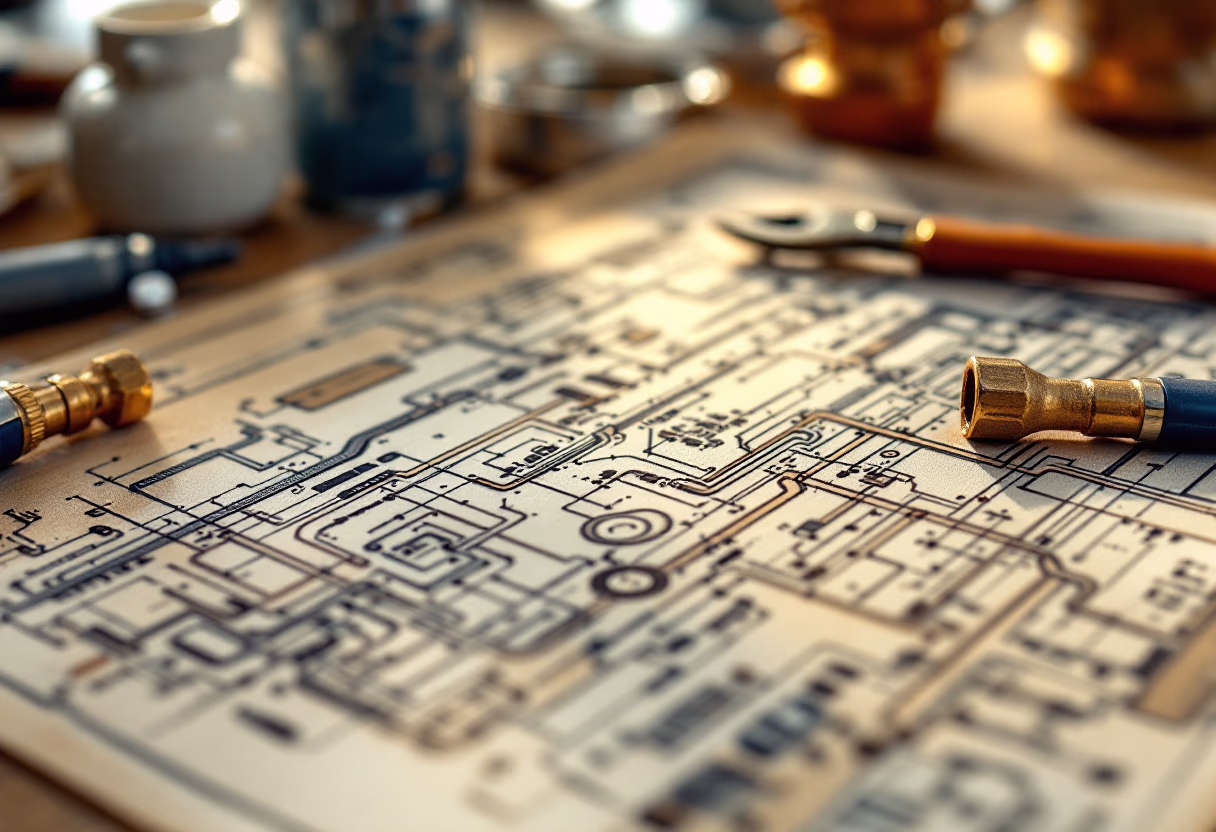 [background image] plumbing schematic close-up with tools