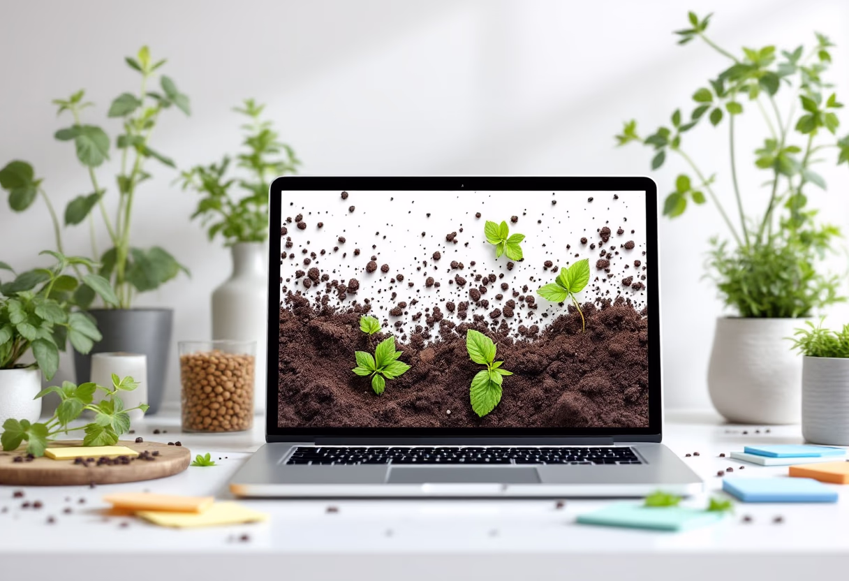 [background image] image of topdown photo of desk with laptop (for a food and agtech)