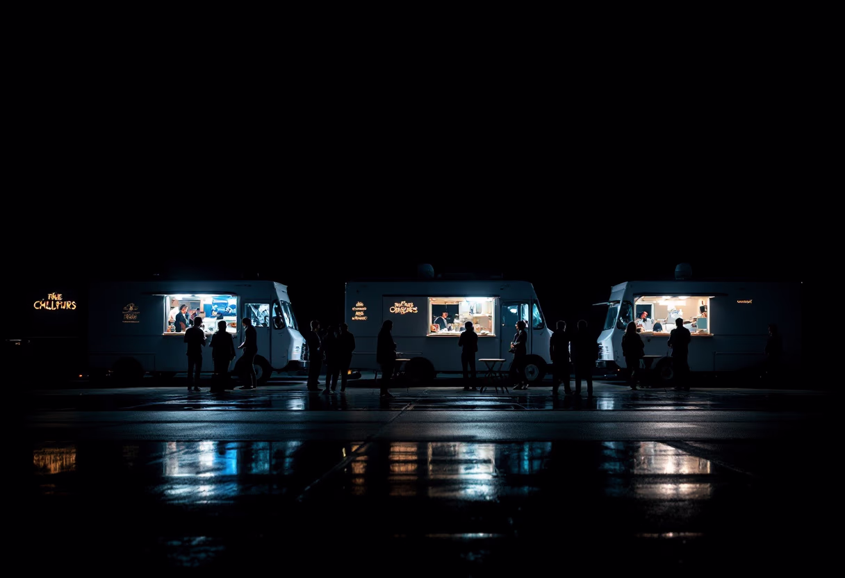 [background image] image of bustling food truck scene